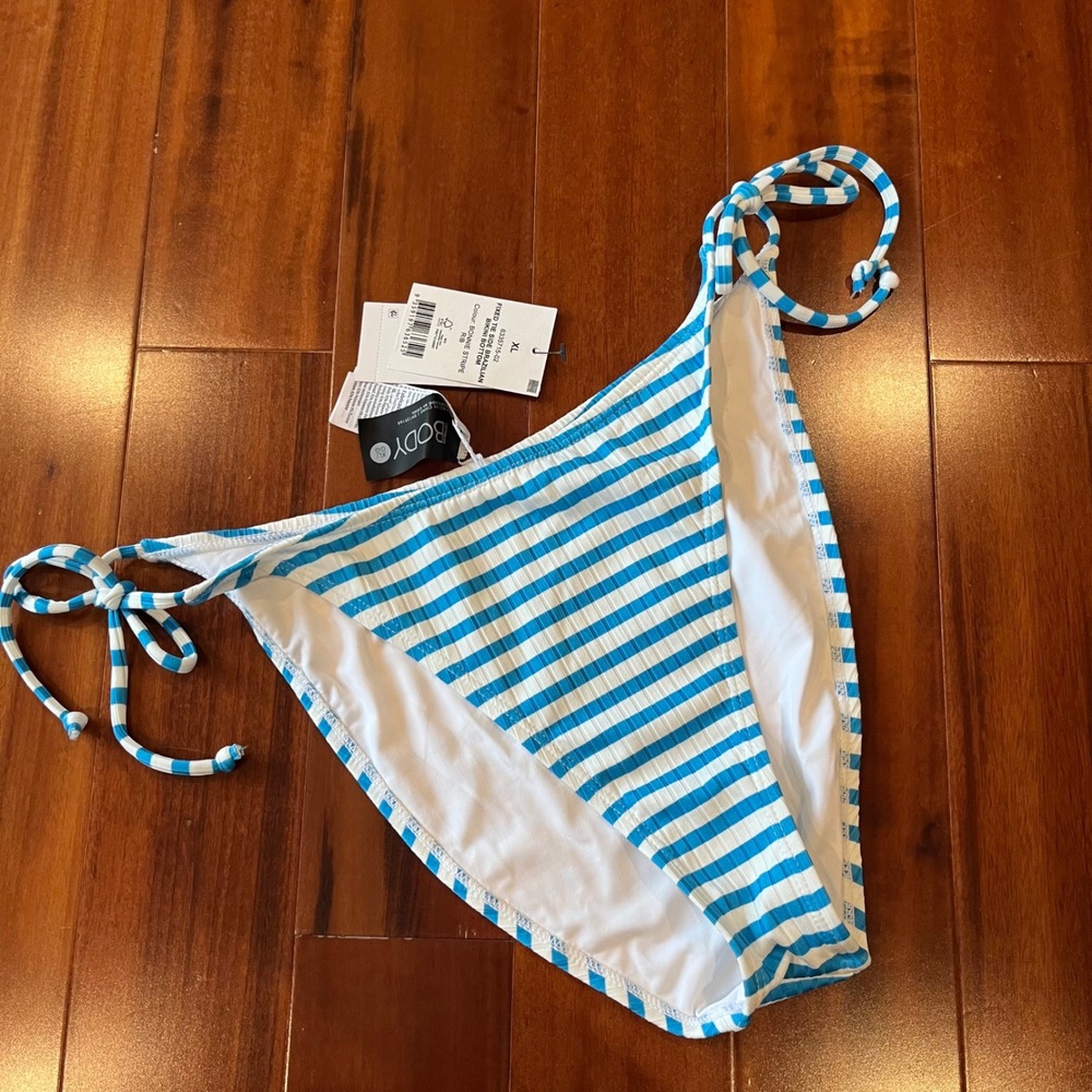 White Blue Stripe Bikini Bottom Cotton On Body Swim Bonnie Tie Side Brazilian XL